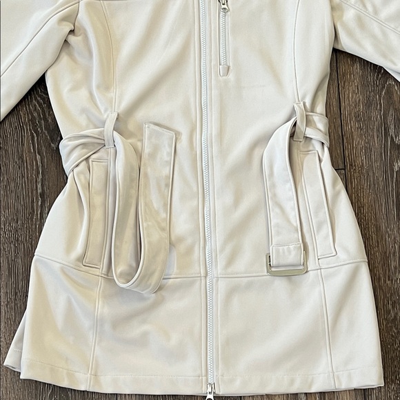 The North Face TNF Apex Women’s Large Cream Zip-Front Long Jacket with Waist Tie - Picture 3 of 16